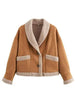 Fuzzy Collared Neck Long Sleeve Jacket with Buttoned Closure and Cozy Pockets by Stevvex
