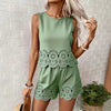 Women's Elegant Hollow-Out Floral Top & Pants Set – 2-Piece by FitiqueFit