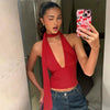 Women's Scarf Lace-Up Low-Cut Back Cutout Sling Top by FitiqueFit