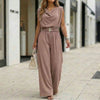 Women's Off-Shoulder Sleeveless Wide-Leg Jumpsuit – High Waist with Belt by FitiqueFit