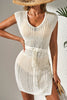 Beige Open Knit Drawstring Waist Beach Dress by Wild and Free Boutique