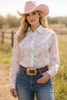 Plaid Lightning Stain Resistant Button-Up Rodeo Shirt Blouse by Neon Spur