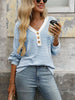 Striped Button Detail Long Sleeve T-Shirt by Simply Love