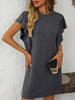 Ruffled Round Neck Short Sleeve Dress Feminine Simple Classic Dress Breathable And Comfy Dress by Stevvex