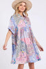 Pink Multicolor Floral Collared Neck Half Sleeve Mini Shirt Dress Feminine Floral Print Dress for Women by Stevvex