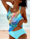 Retro Split High Waist Bikini Beach Print Strap Swimsuit