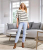 Women’s Knit Button Cardigan with Striped Short Sleeves by FitiqueFit