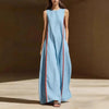 Women's Linen Sleeveless Loose Striped Maxi Dress by FitiqueFit