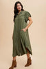 Mineral Washed Button Down Puff Sleeve Shirt Dress For Women – Fluttering, Fashionable Button Down Dress with Puff Sleeves, Mineral Wash for an Effortlessly Chic Look by Stevvex