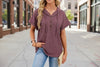 Women's Waffle Knit Hooded Short-Sleeve Top – Drawstring Button Pullover by FitiqueFit
