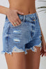 High Rise Crossover Waist Denim Shorts