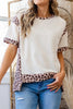 White Ribbed Leopard Patchwork Uneven Hem T Shirt by Wild and Free Boutique