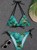 Sunset Bloom 2-Piece Triangle Bikini Set for Women – Vibrant Random Floral Print Halter Neck Swimsuit with Tie-Back Tie-Side Bottoms & High Cut Legs – Women's High-Stretch Swimwear for Summer Beach Escapes by Stevvex