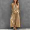 Women’s Cotton Linen Sleeveless Tank Top and Wide-Leg Pants Set by FitiqueFit