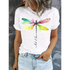 Short Sleeve T-Shirt Dragonfly Pattern Casual Round Neck Tee by FitiqueFit