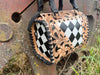 Luxe Tooled Leather Midnight Rhinestone Stud Checkered Speedy Bag by Neon Spur