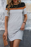 Striped Round Neck Short Sleeve Mini Dress