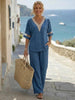 Women's Embroidered V-Neck Top & Wide-Leg Pants Set – 5 Colors S–XXL by FitiqueFit