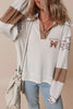 White game day Rugby Bow Embroidered Graphic Leopard Collar Color Block Patchwork Top by Wild and Free Boutique
