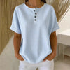 Women's Cotton Linen Striped T-Shirt – V-Neck, Button Detail, Loose Fit by FitiqueFit