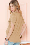Mist Green Petal Sleeve Waffle Knit V Neck T-Shirt