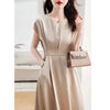 Temperament Commute V-neck Tight Waist Apricot Dress Simple And Thin