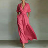 Women's Solid Color Waist-Slimming Maxi Dress — Flip Collar by FitiqueFit