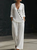 Women’s V-Neck Cross-Over Shirt and Wide-Leg Pants Set by FitiqueFit