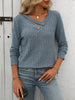 Ribbed Knit Long Sleeve Button Detail T-Shirt by Simply Love