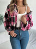 Classic Plaid Button Up Long Sleeve Jacket Women Cozy Trendy Everyday Wear Simple Jacket by Stevvex