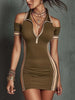 Women's Elastic Contrast Stripe Tight Mini Dress – High Waist Zipper by FitiqueFit