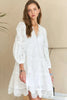 Lace Detail Tiered Eyelet V-Neck Babydoll Dress For Women – Feminine Boho Chic Dress, Fluttering, Elegant Lace & Eyelet by Stevvex