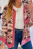 Retro Unique Geometric Print Corduroy Trim Button-Up Jacket Classic Modern Deep Rose Jacket by Stevvex