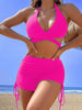 Coastal Curve Halter Bikini Set for Women – V-Neck Crisscross Drawstring Swimsuit with Chic Ring Detail & High-Waisted Boxer Shorts for Summer – Sleek Two-Piece Nylon Swimwear for Women’s Beach & Poolside Style by Stevvex