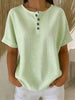 Women's Cotton Linen Striped T-Shirt – V-Neck, Button Detail, Loose Fit by FitiqueFit