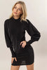 Glitter Mock Neck Long Sleeve Mini Dress – Sparkling Mock Neck Dress, Elegant, Flattering, Glitter Knit Dress, Elegant Mini Dress, Long Sleeve Party Dress, Statement Evening Dress by Stevvex