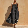 Women's Contrast Strap Casual Loose Midi Dress – Linen Blend by FitiqueFit