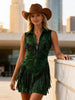 Women's Suede Western Tassel Sleeveless Slim-Fit Midi Dress by FitiqueFit
