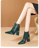 Autumn And Winter Pointed Toe Leather Ankle Boots Women's Thick Heel Zipper High Heels