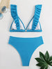 New Elegance Curve V-Neck Bikini Set – Sleek Solid Color High Waist Swimsuit with High-Cut Leg and Delicate Lettuce Trim – Stretch Comfort and Easy-Care Two-Piece Swimwear for Women’s Poolside Style by Stevvex