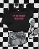 On my worst behavior embroidered sweatshirt by Madness & Mayhem LLC