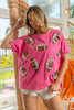 BiBi Game Day Sequins Patched Half Sleeves Top by Wild and Free Boutique