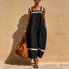 Women's Contrast Strap Casual Loose Midi Dress – Linen Blend by FitiqueFit