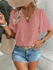 Women's V-Neck Lace-Trim Swiss Dot Short-Sleeve Top – Casual Loose Fit by FitiqueFit