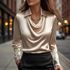 Long Sleeve Satin Swing Collar Top | Elegant Commuter Shirt by FitiqueFit