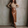 Women’s Faux Leather High-Waisted Bodycon Midi Skirt by FitiqueFit