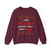 Dark Humor 'Just Feliz Navi' Ugly Christmas Sweatshirt by Dog Mom Hat