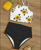 High Waist Bikini Sunflower Swimsuit Women Bikini Floral Swimsuit Floral Crop Tie Knot Front High Waist Bikini Set Two Piece Swimsuit For Women Summer High Waisted Bathing Suit by Stevvex