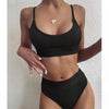 Women Bikini Sets Solid Color Ruffled Swimwear Bathing Suits 2 Piece Split Push Up Bandage Beachwear Women's Bikini Scoop Neck Straps Cutout Crop Top Lace Up Bottom Comfortable Two Piece Swimsuits by Stevvex