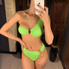 Modern Design Bikini Set One Shoulder Women's Swimsuits High Waist Bright Color Swimwear Women Rings Ribbed Bikinis Women's Ribbed O-Ring String Bikini Swimsuit Comfortable Swimwear by Stevvex